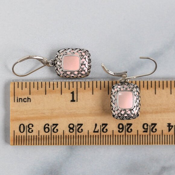 Recycled Antique Pink Depression Glass Vintage Quilted Square Earrings - Picture 6 of 6